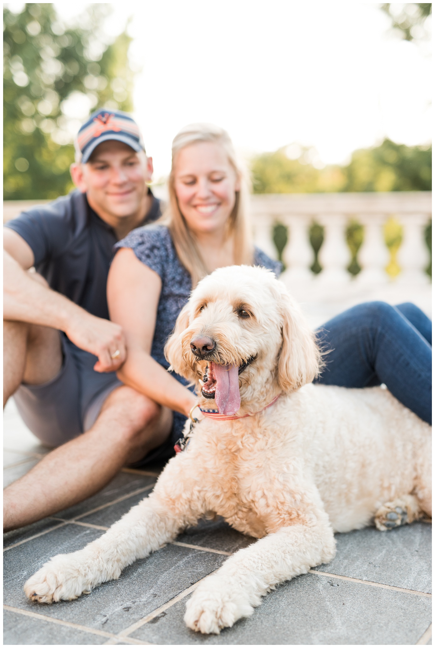 UVA engagement couples photos with their dog in Charlottesville Virginia