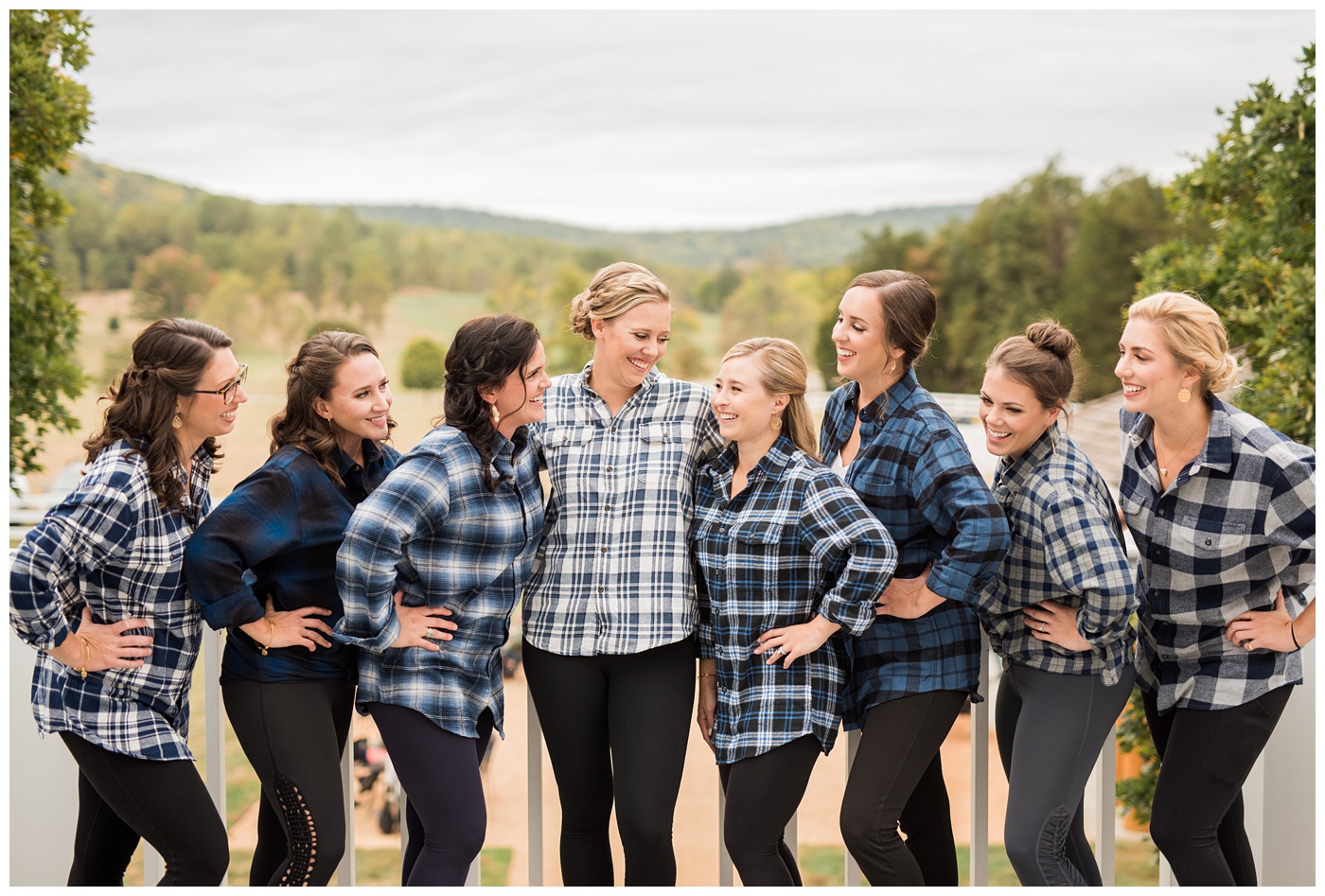 Bridal party in Flannel at Fall wedding in Charlottesville VA 