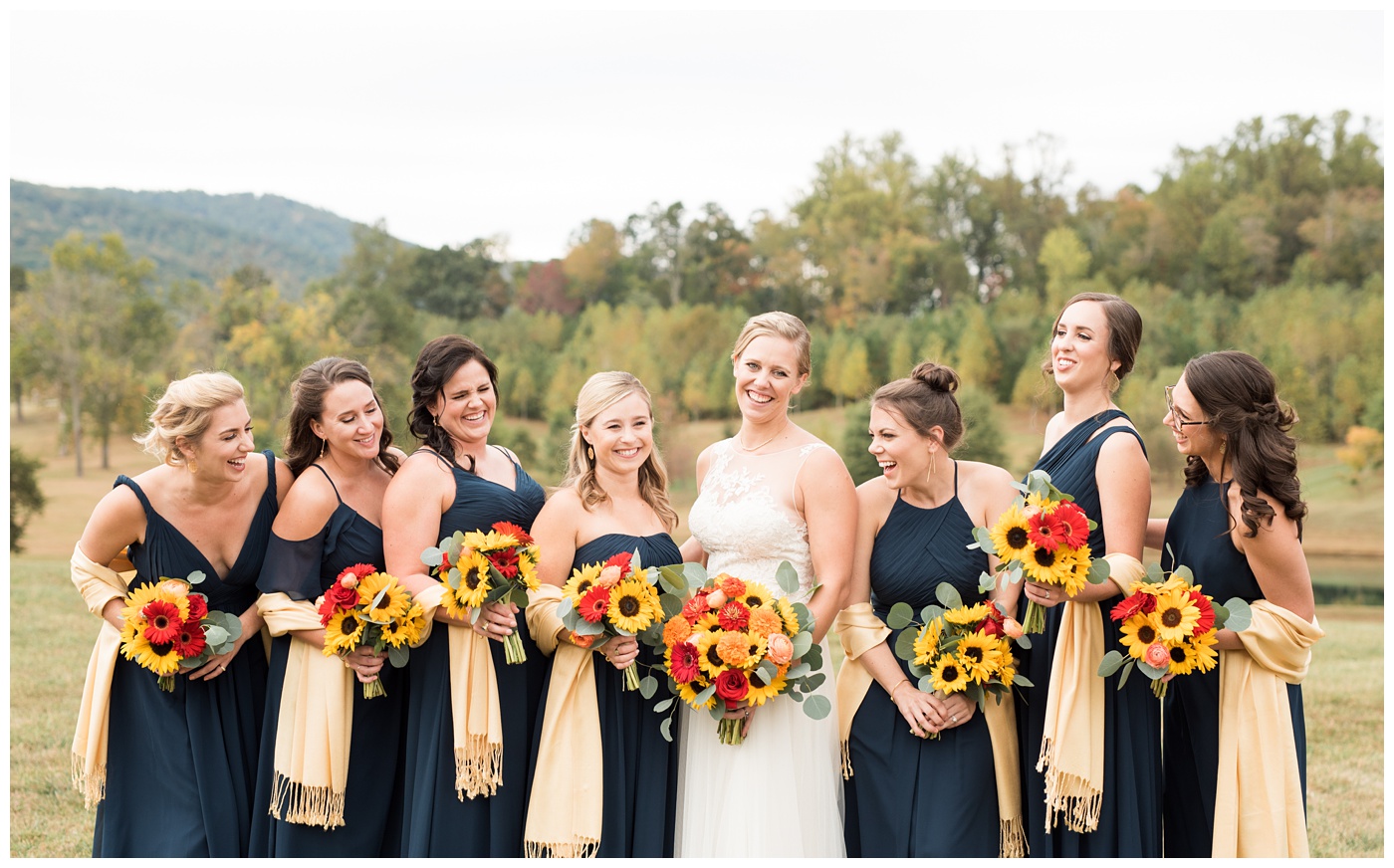Bridal party at Fall wedding in Charlottesville VA 