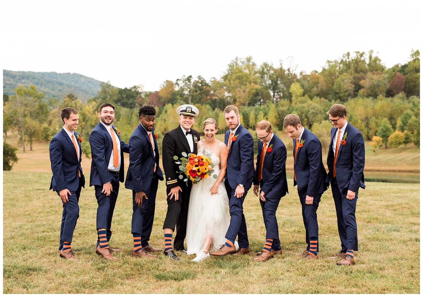 Bridal party at Fall wedding in Charlottesville VA 