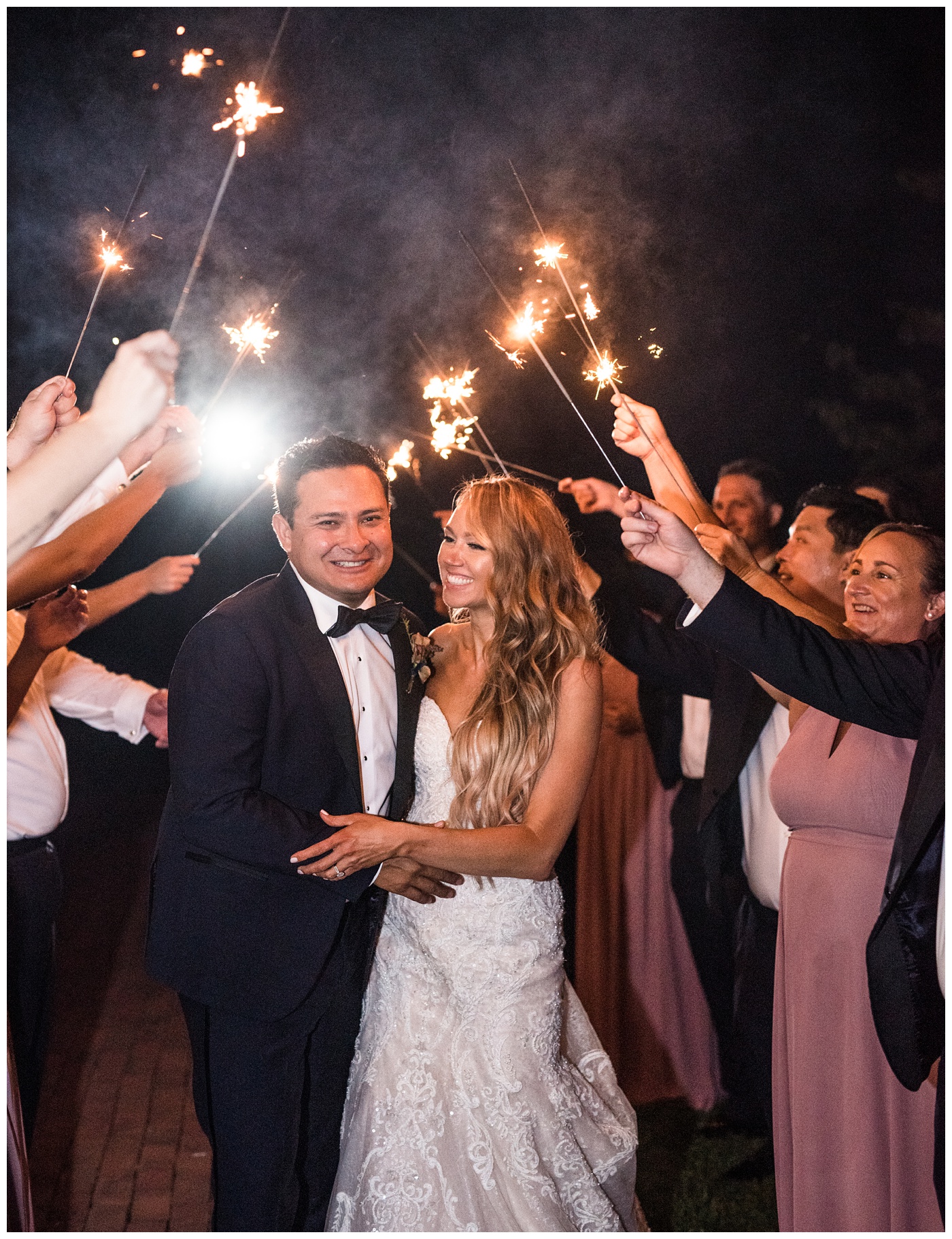 Sparkler send off with bride and groom at Virginia Wedding 