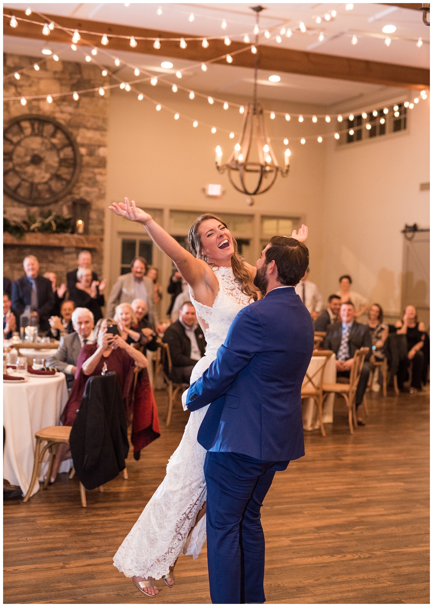 Bride and Groom dancing at their wedding reception at King Family Vineyard