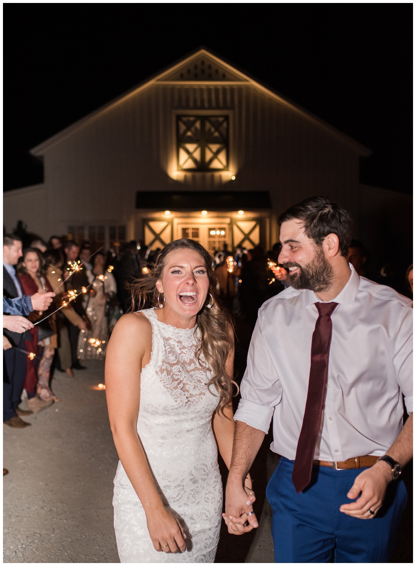 Bride and groom sparkler exit at King Family Vineyard