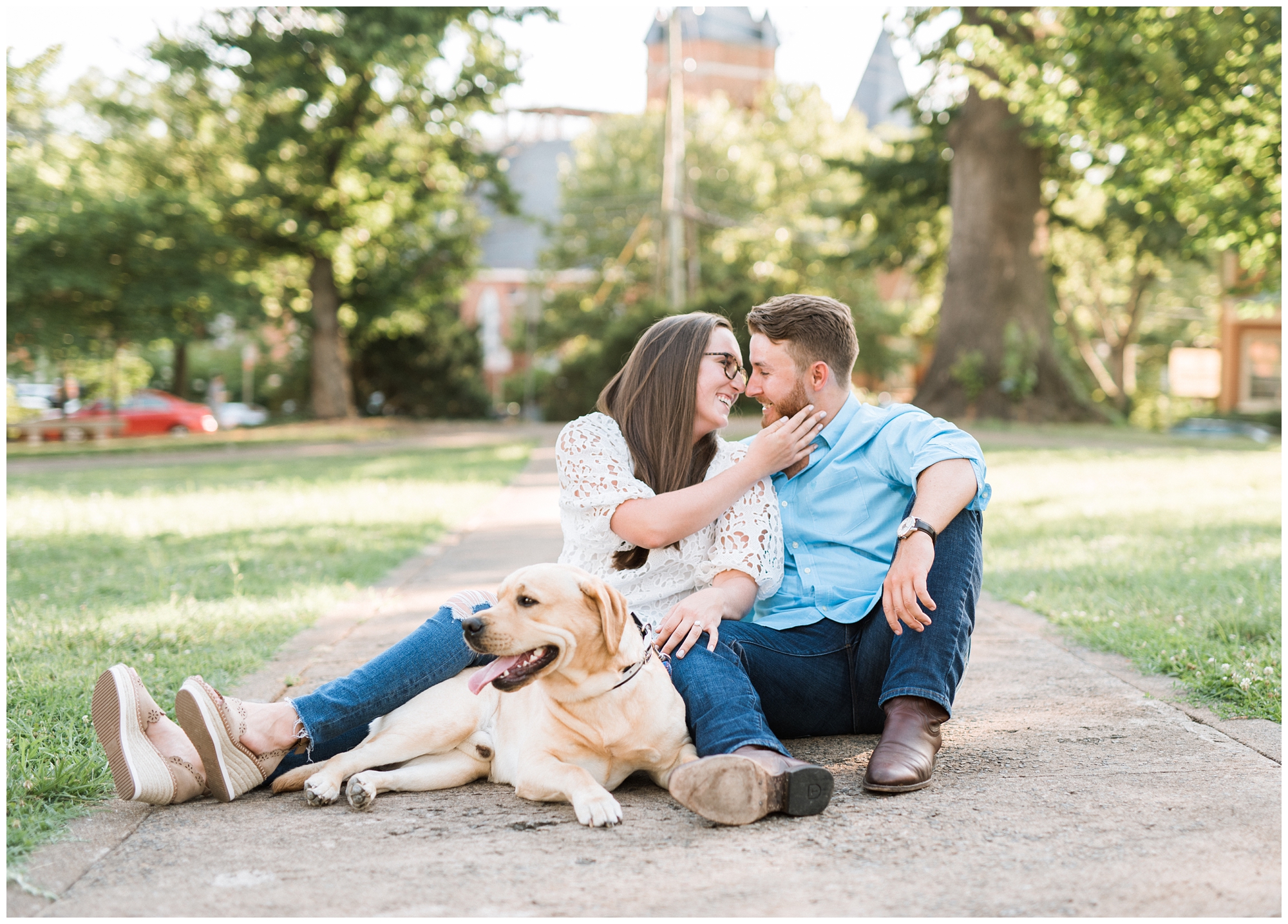 Engaged couple photoshoot with their dog in Virginia