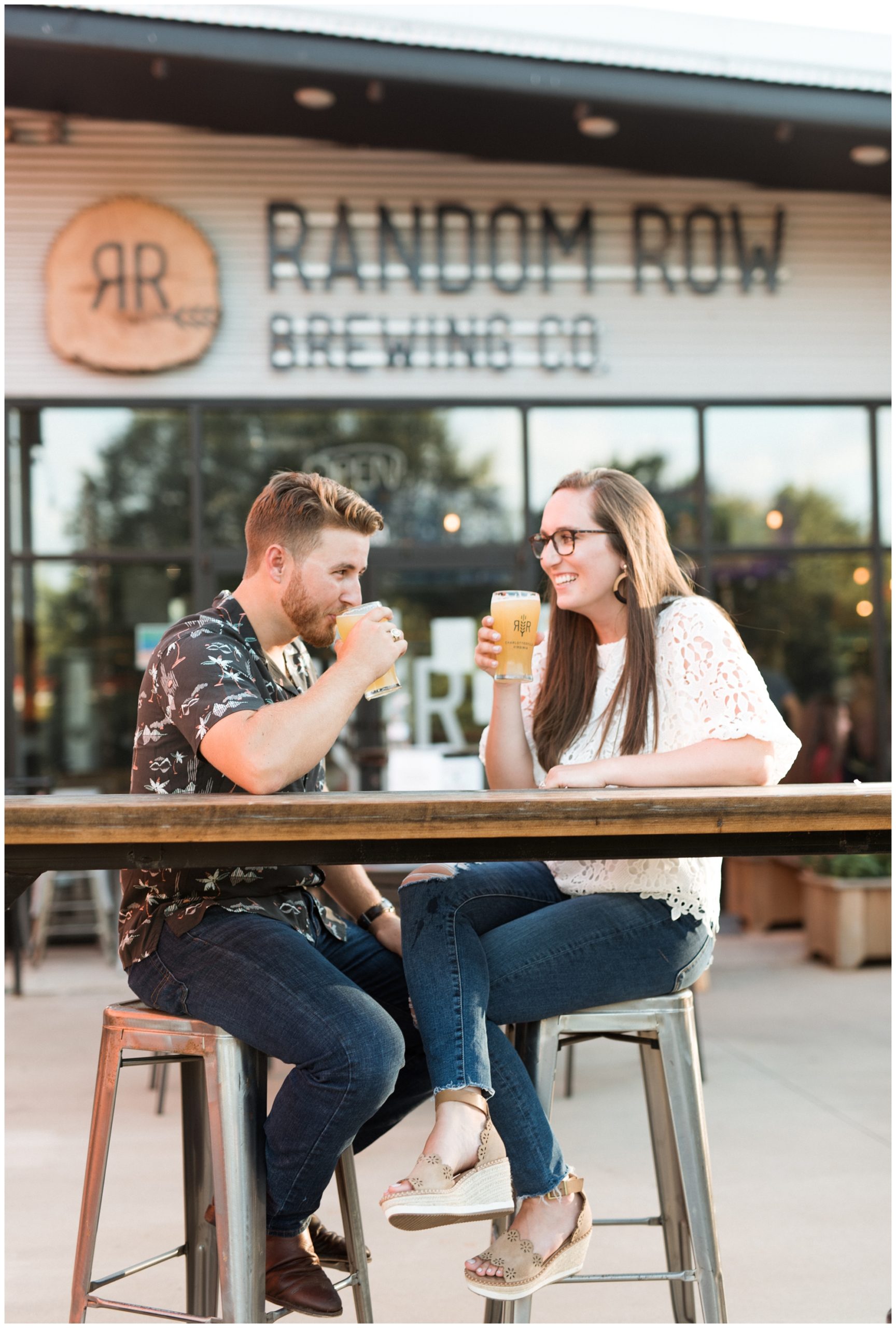 Engaged couple at Random Row Brewery in Charlottesville VA
