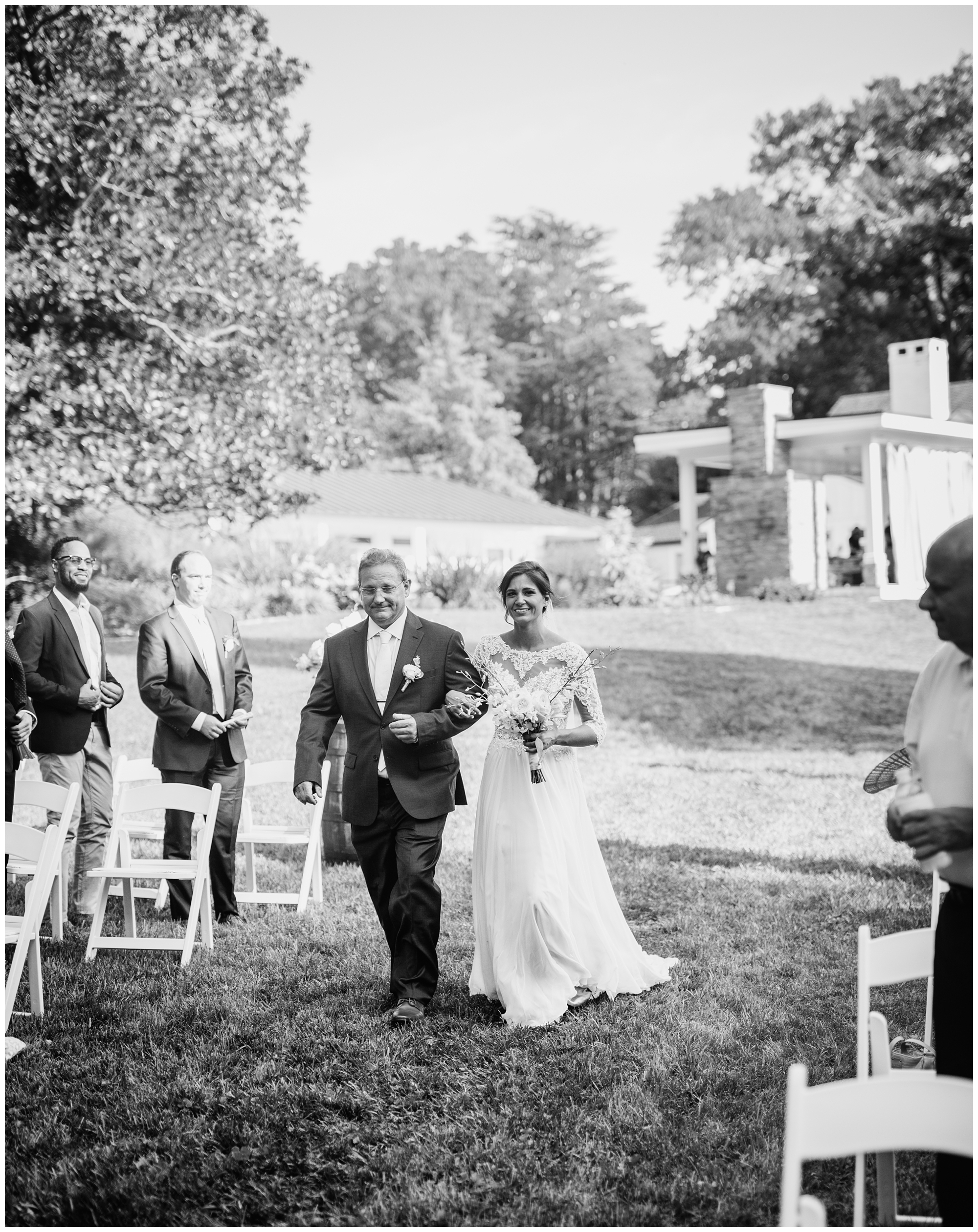 Richmond Backyard Wedding Ceremony walking down the aisle
