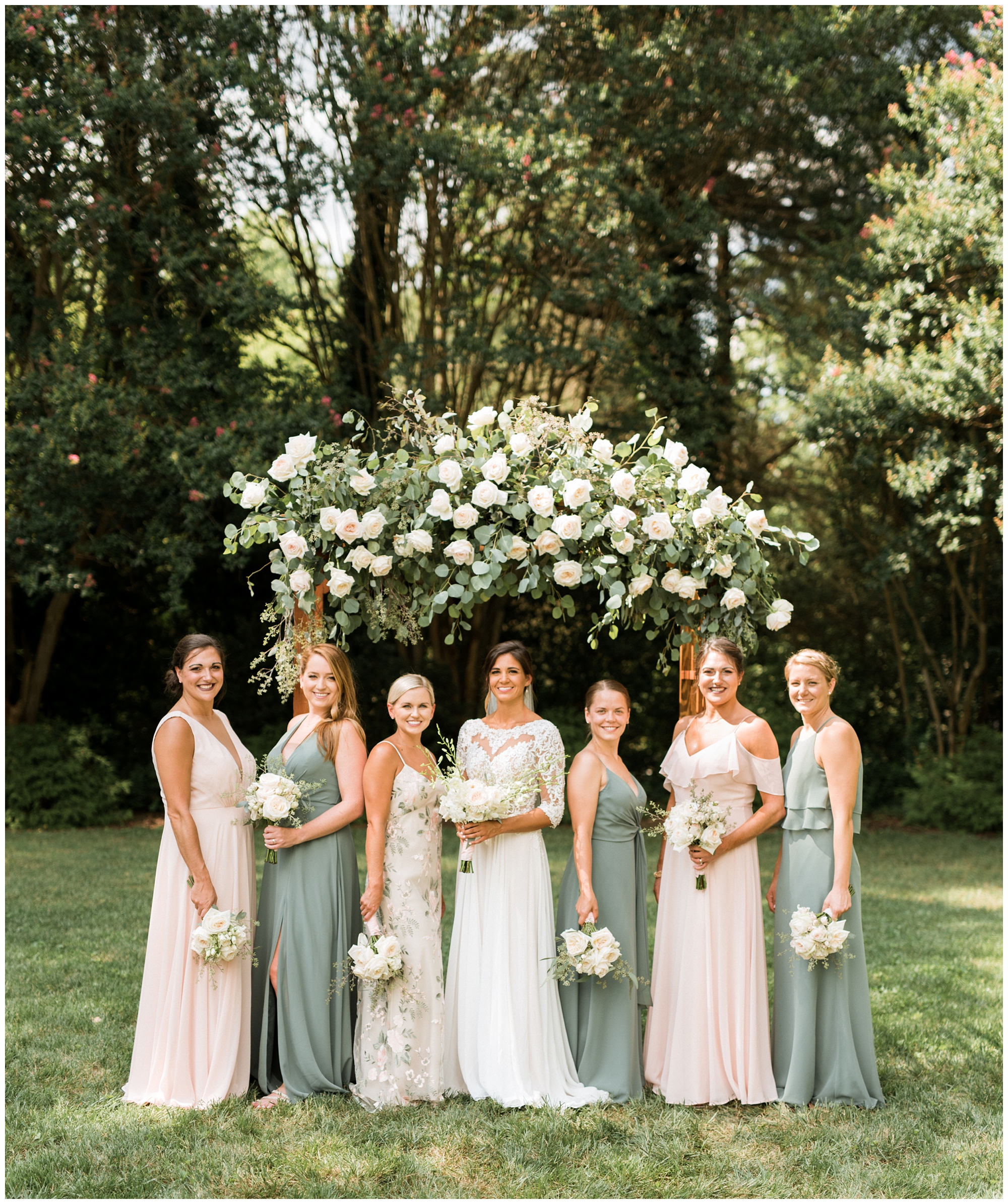 Richmond wedding bridesmaids in sage green dresses
