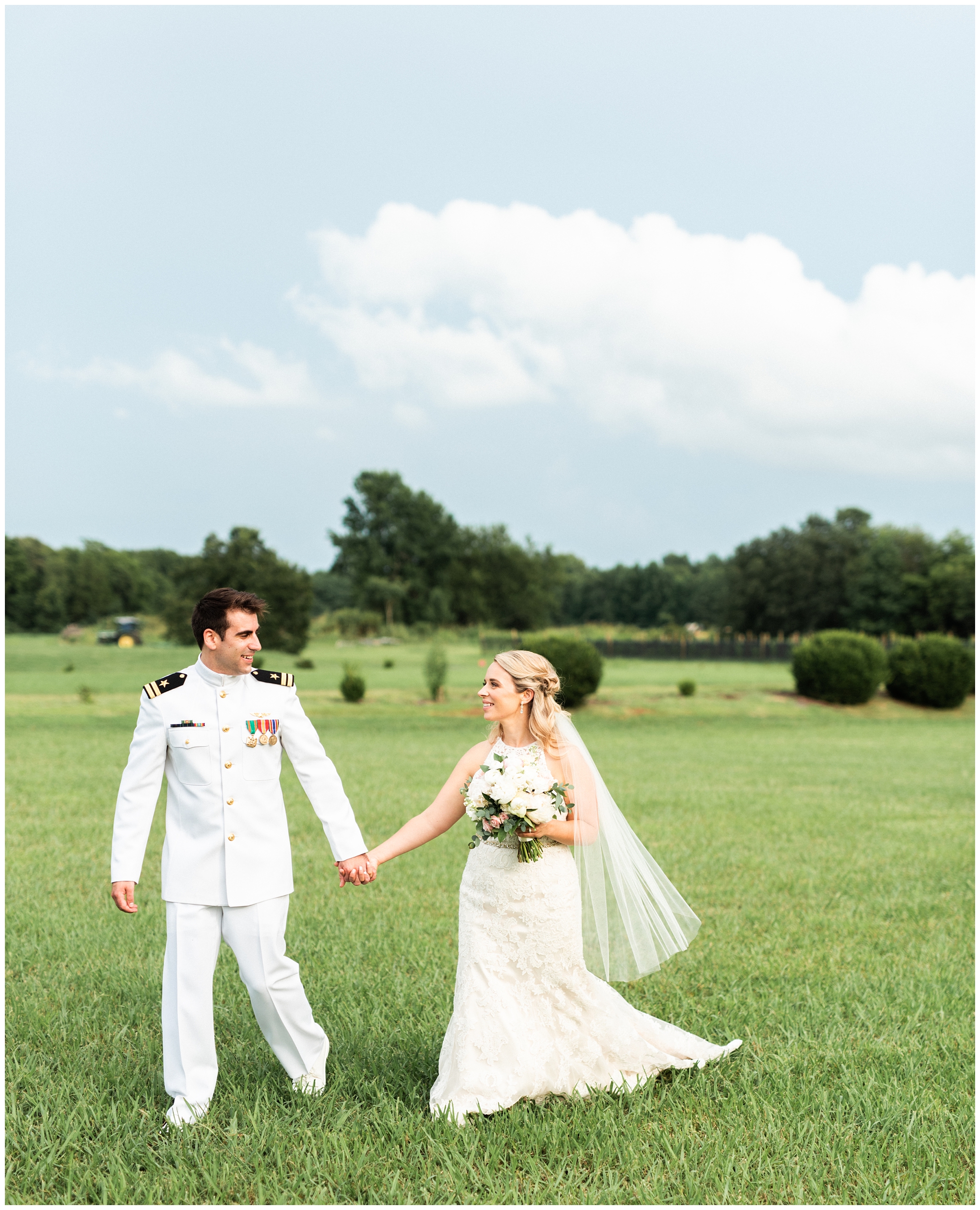 Military couple on their wedding day in Williamsburg VA