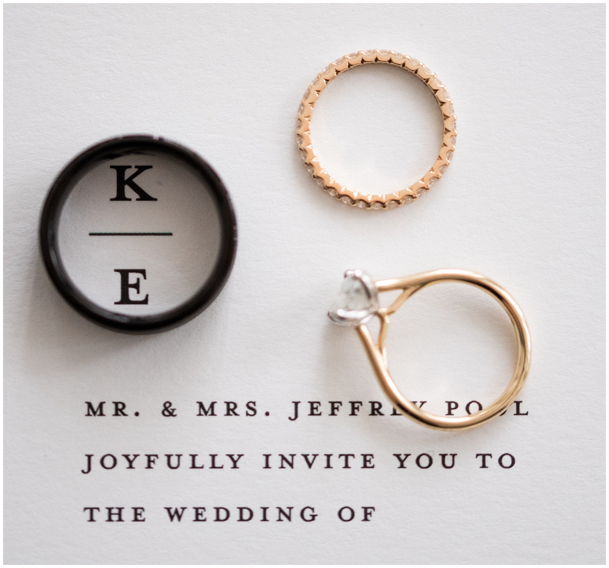 Wedding rings and invitation