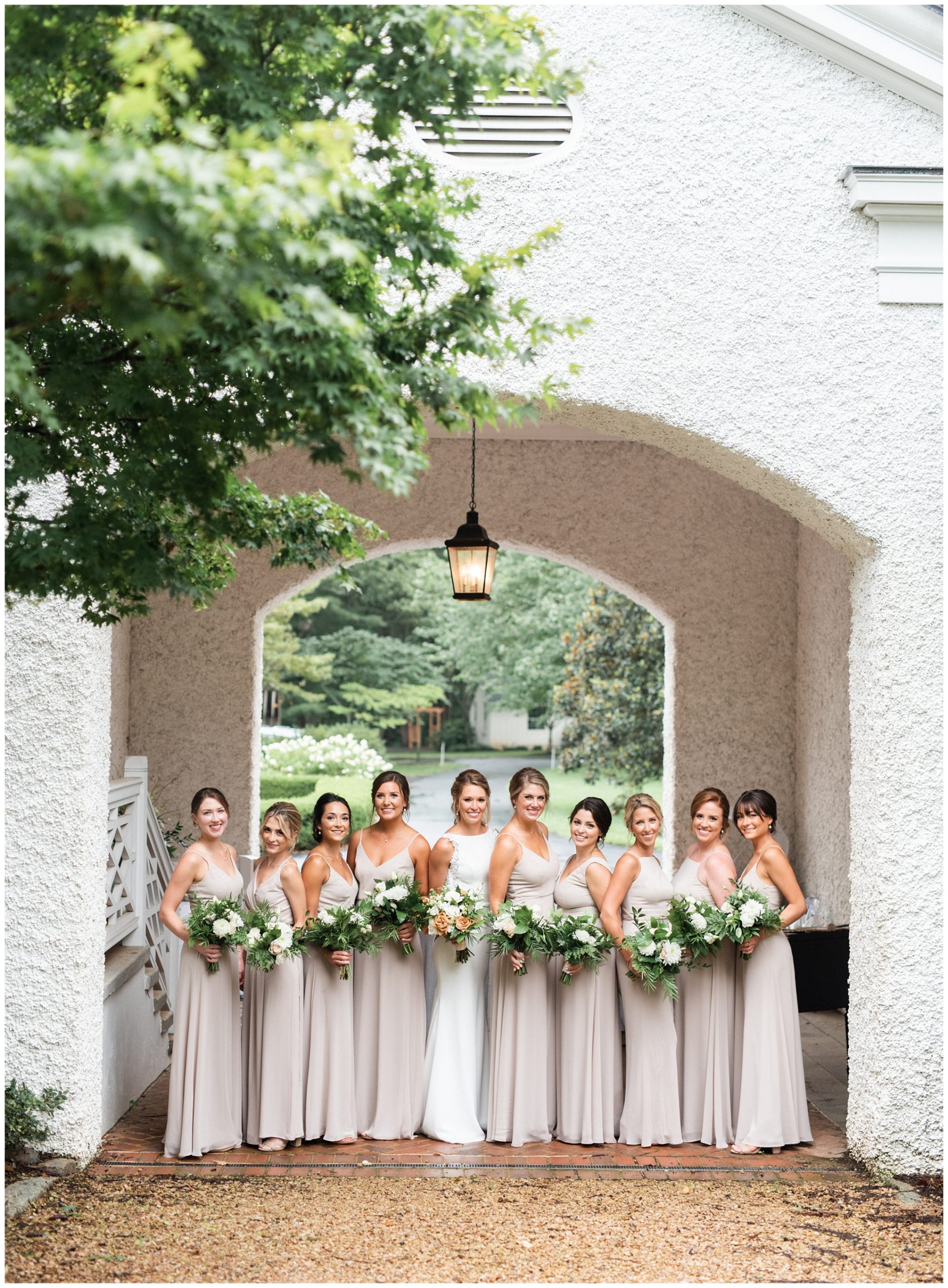Bridesmaids in matching dresses