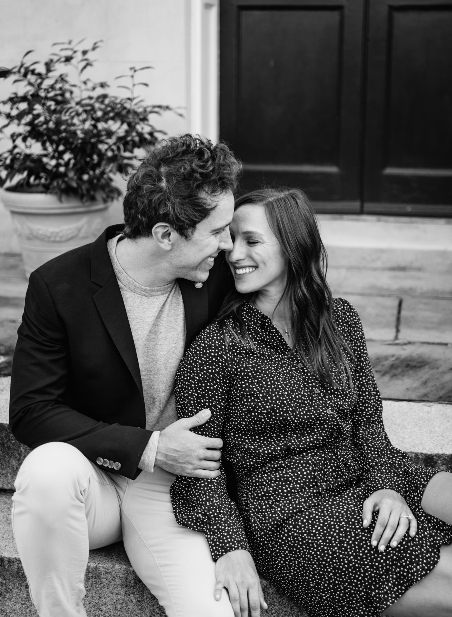 couple lock eyes during engagement shoot in Georgetown
