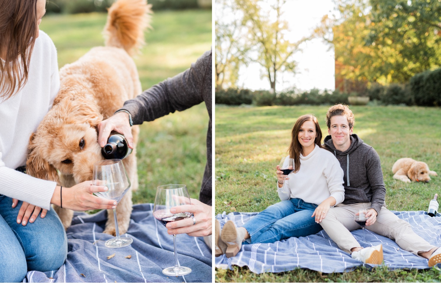couple toast each other during engagement shoot in Georgetown