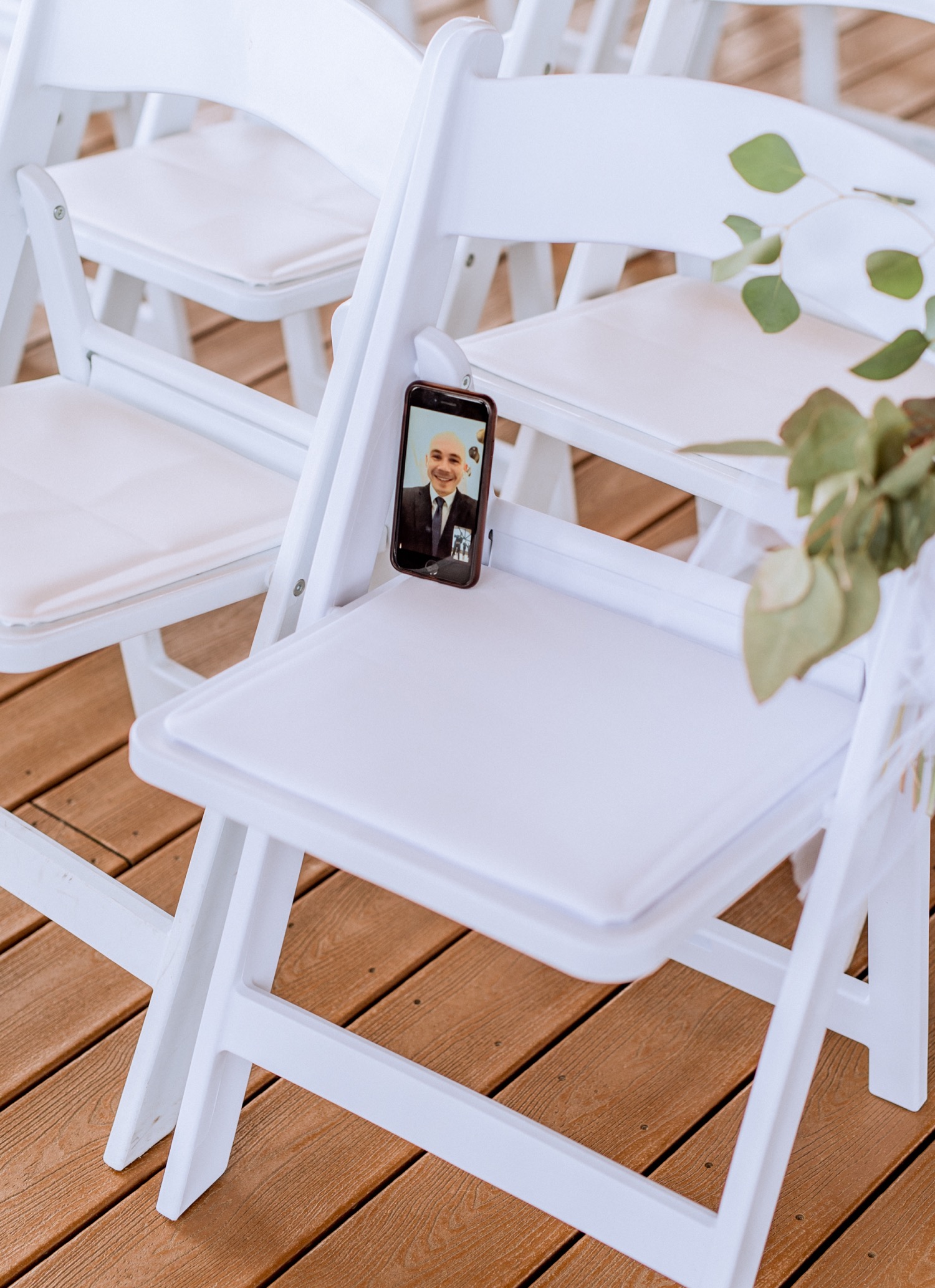 Virtual groomsman calls on FaceTime before wedding ceremony at Irvine Estate