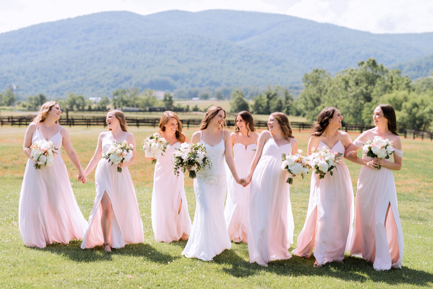 Bridesmaids and bride before wedding in Charlottesville, VA