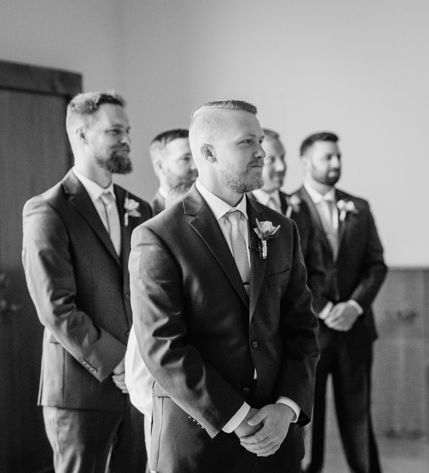 Groom awaiting his bride at the alter in Charlottesville, VA wedding
