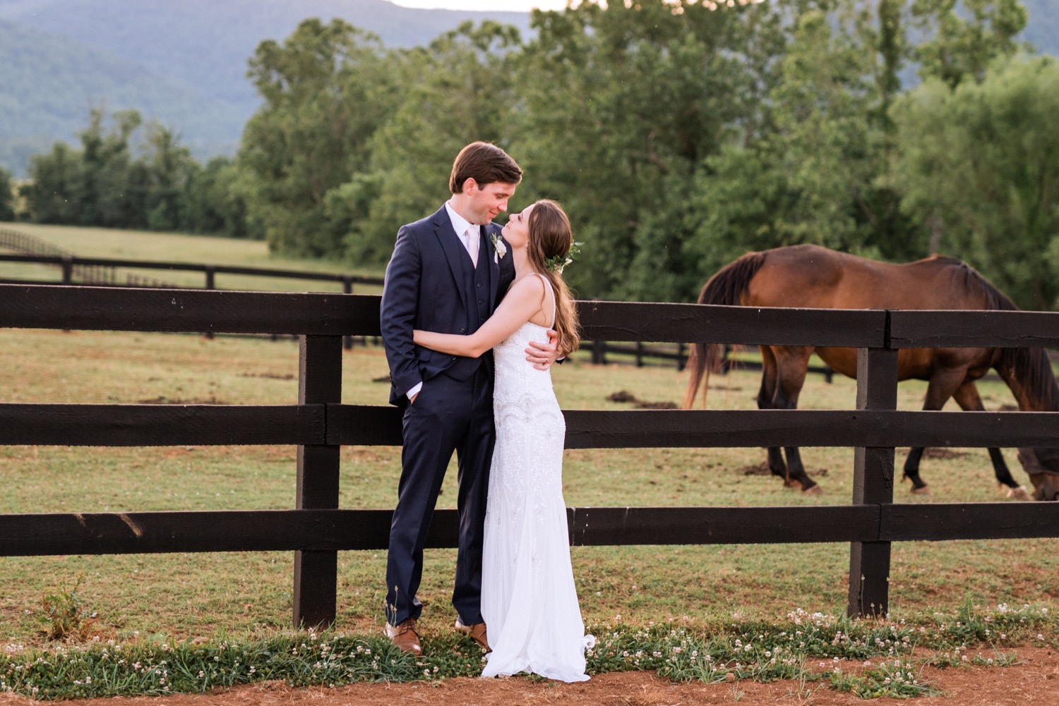 Wedding portraits with bride and groom after their wedding ceremony in Charlottesville, VA