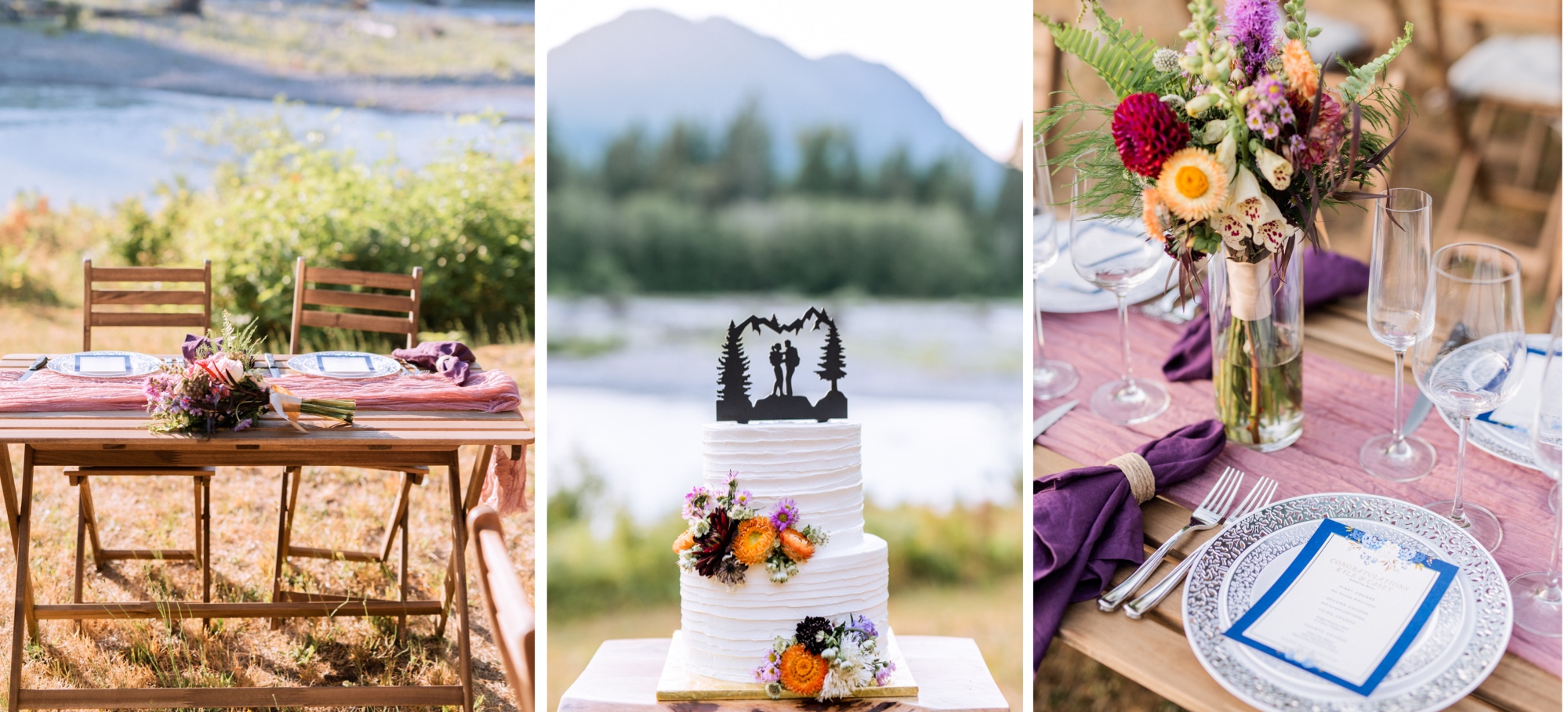 wedding cake and detail shot of elopement in mt rainier national park