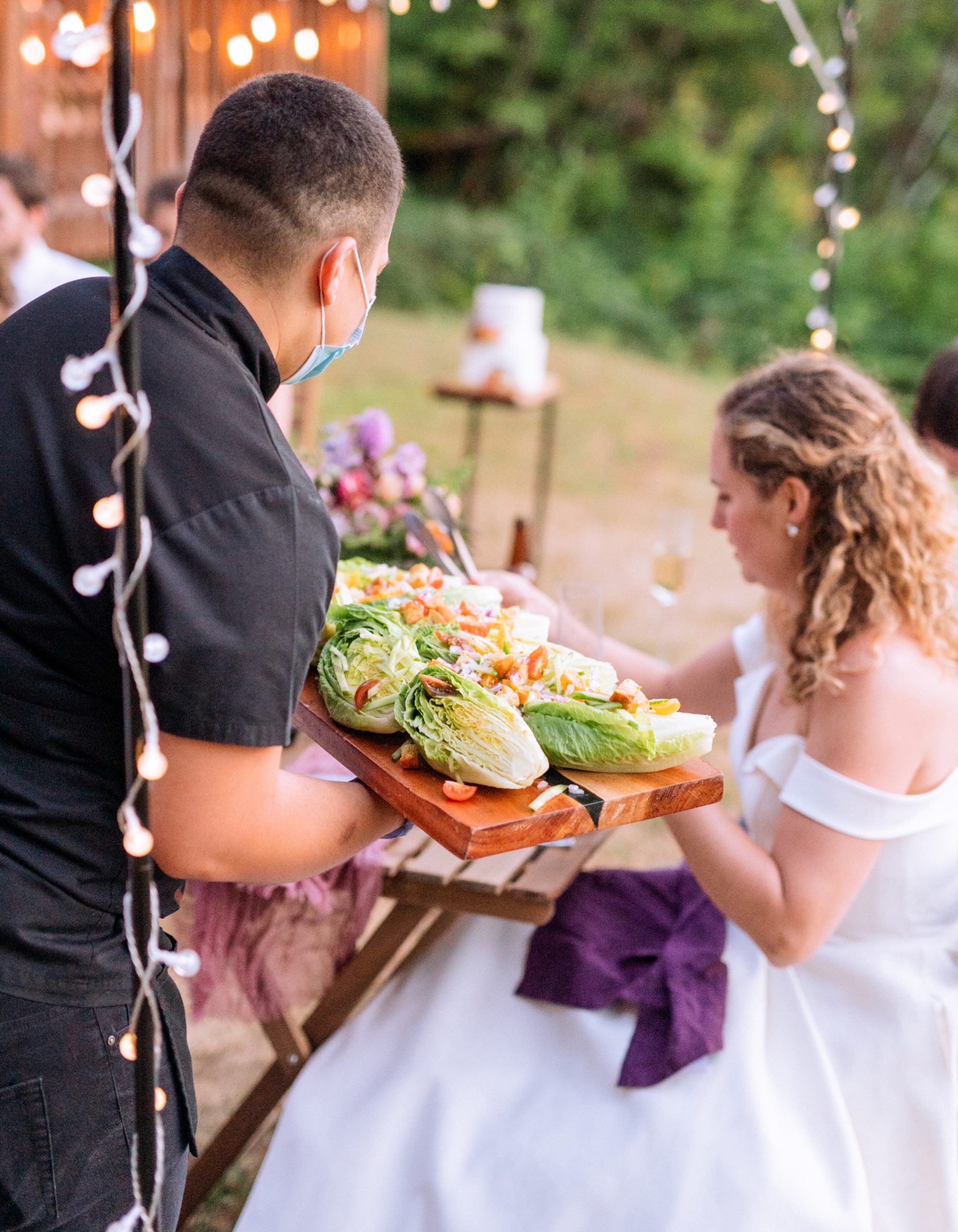 bride eating during wedding celebration