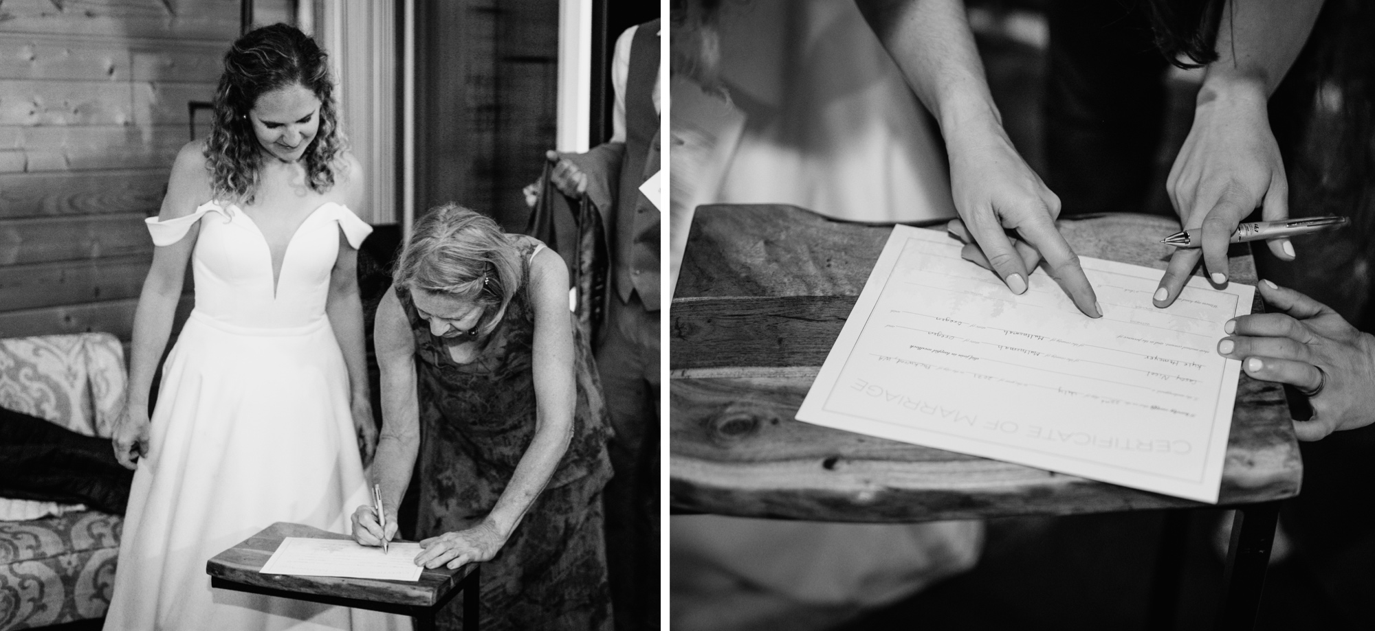 bride signing the marriage license