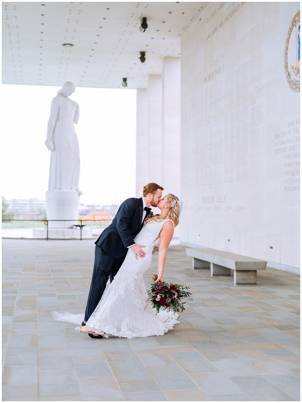 Richmond wedding couple at the Virginia war memorial