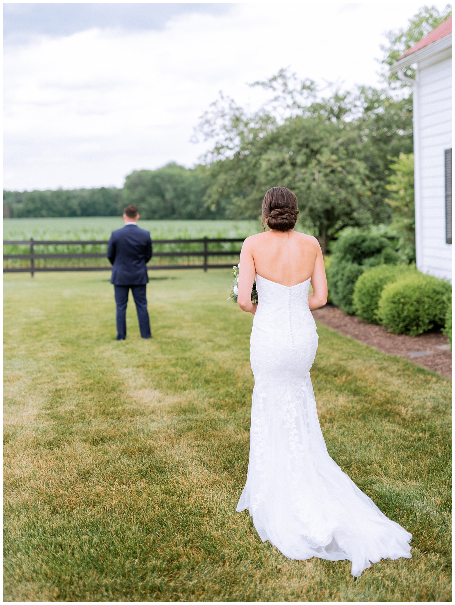 First look with bride and groom at Richmond Farm Wedding
