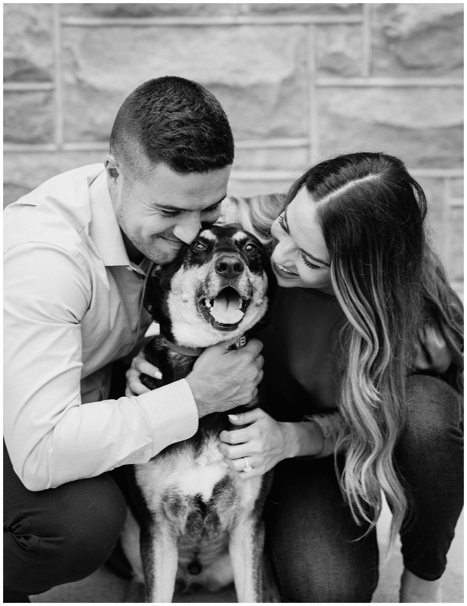 engagement couple with dog in Harrisonburg