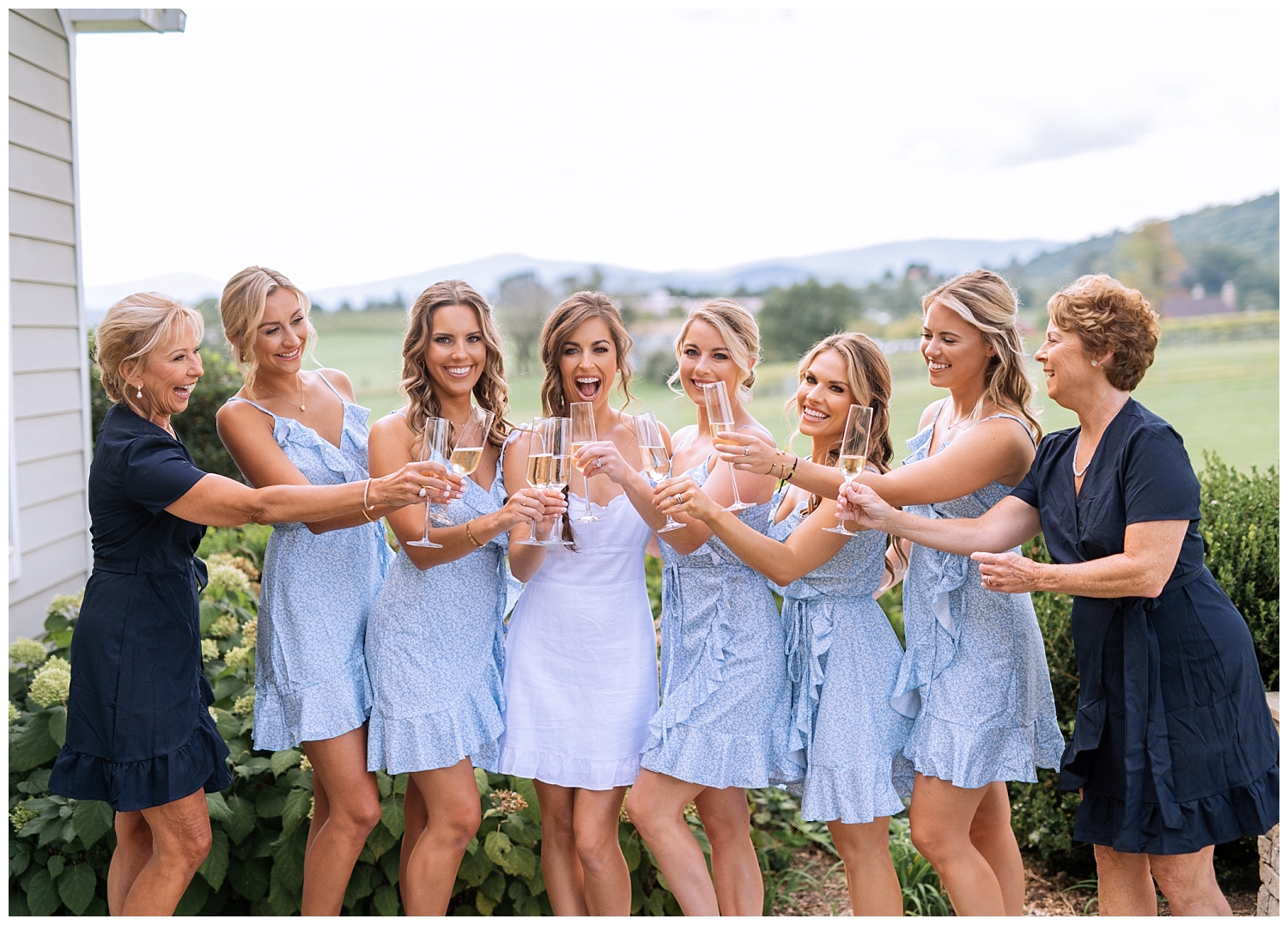 Bridesmaids champagne toast at Early Mountain Vineyard Wedding