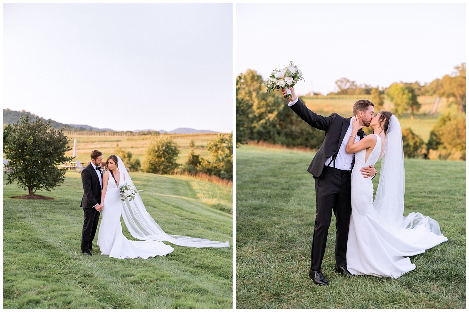 Bride and Groom portraits at autumn Early Mountain Vineyard Wedding