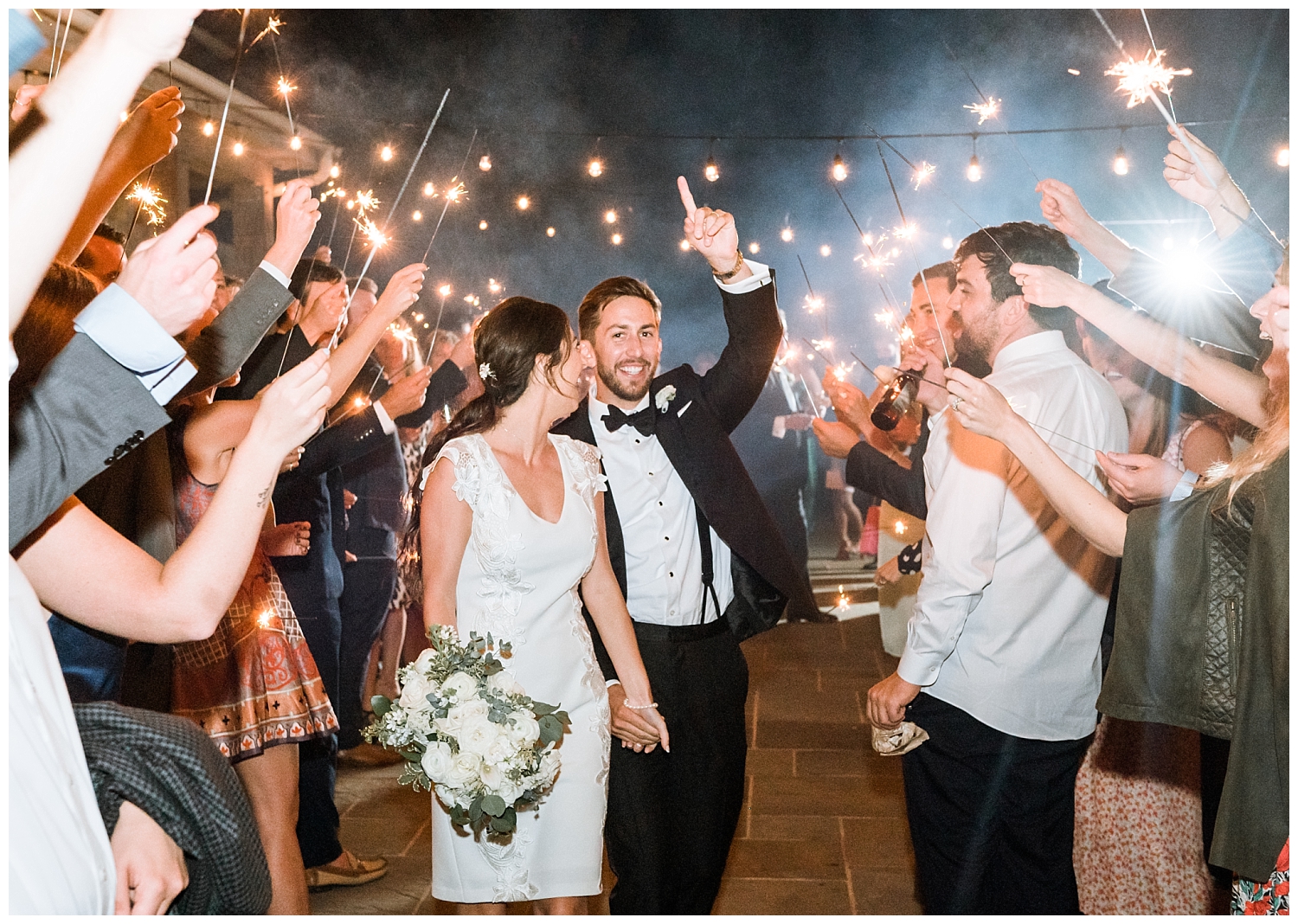 Sparkler Send off for Bride and Groom at Early Mountain Vineyard Wedding 