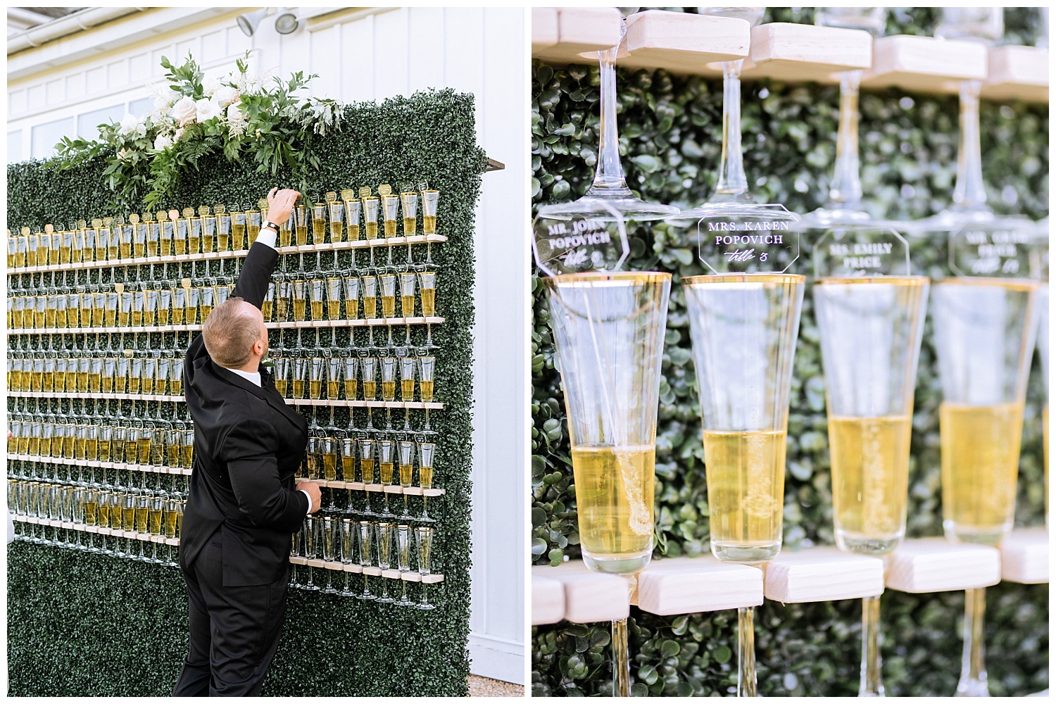 Champagne escort wall at Castle Hill Cidery Wedding in Keswick, Virginia