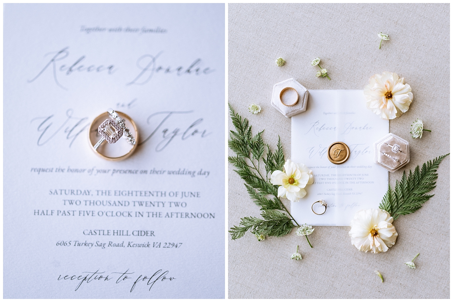 wedding rings and details for southern wedding in Keswick, Virginia
