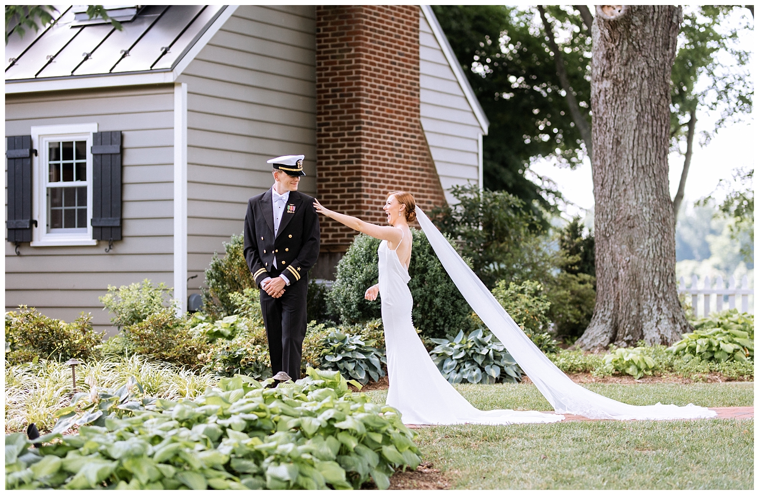 Bride and Groom first look at Fleetwood Farm Winery wedding in Leesburg, Virginia