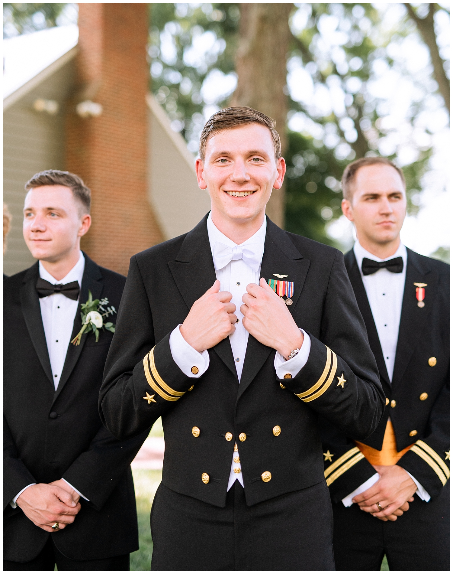 Military groom and groomsmen at Fleetwood Farm Winery wedding in Leesburg, Virginia