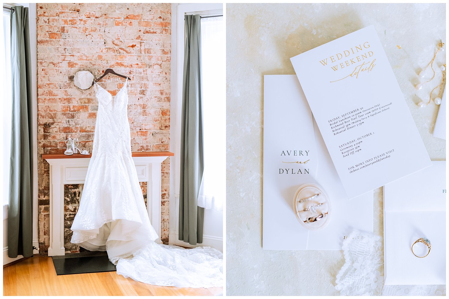 Bridal details and invitation suite at Westover & Maymont Gardens wedding