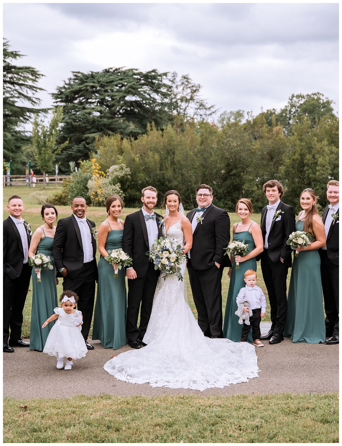 Newlyweds with bridal party at Westover & Maymont Gardens wedding