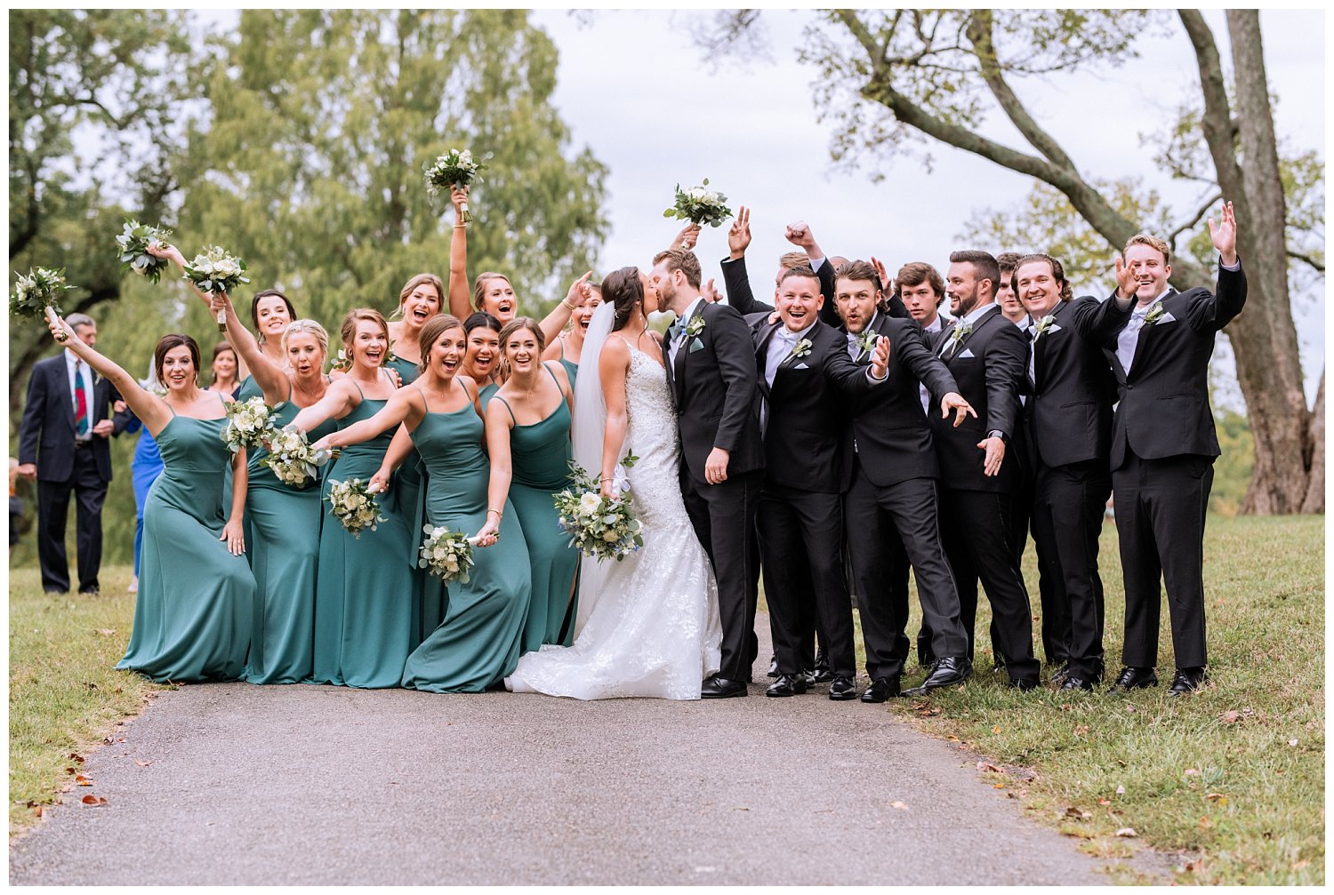 Newlyweds with bridal party at Westover & Maymont Gardens 
