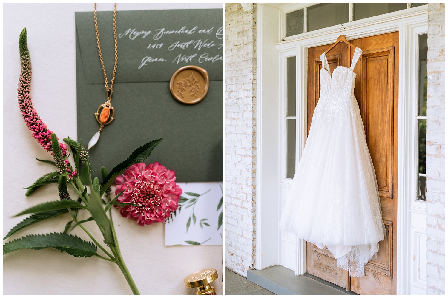 Wedding gown and invitation suite for summer wedding in Charlottesville