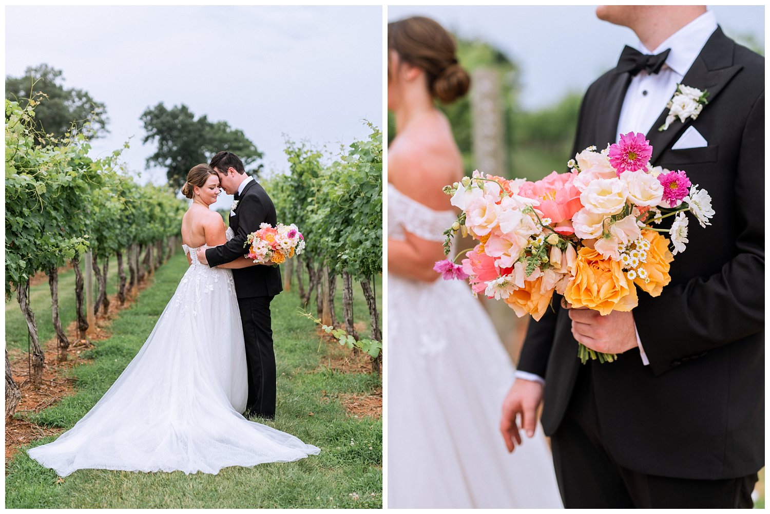 Bride and groom portraits at their colorful summer wedding