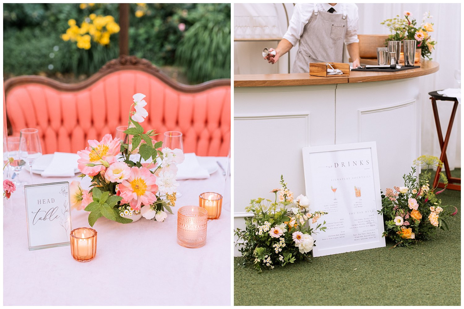 Reception details at a colorful summer wedding in Charlottesville, Virginia