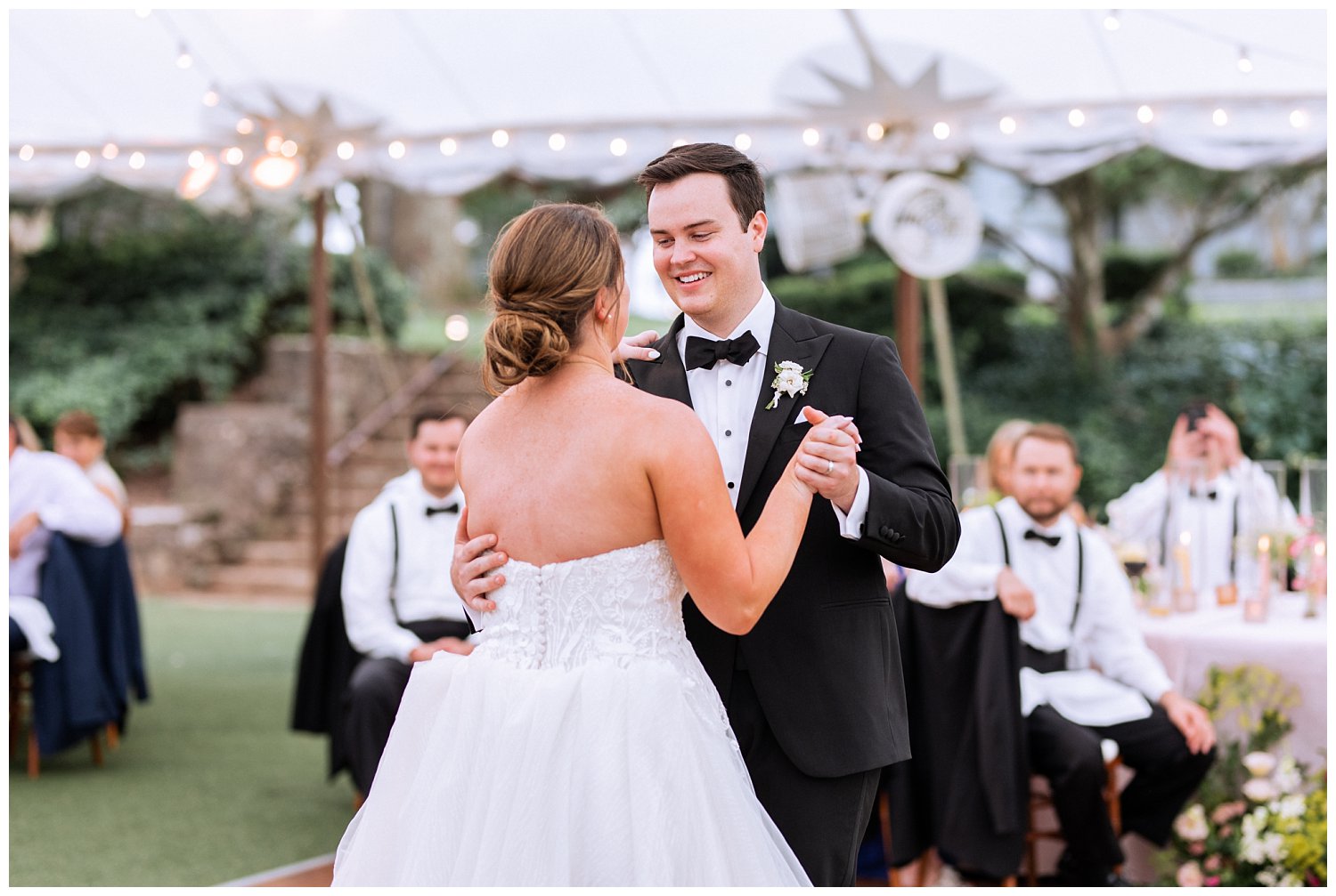 Bride and groom first dance at their colorful summer wedding in Charlottesville, Virginia