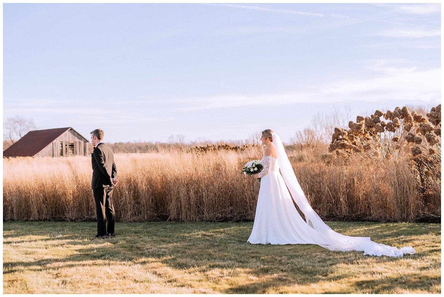 Bride and Groom first look at Early Mountain Vineyard in Charlottesville, Virginia