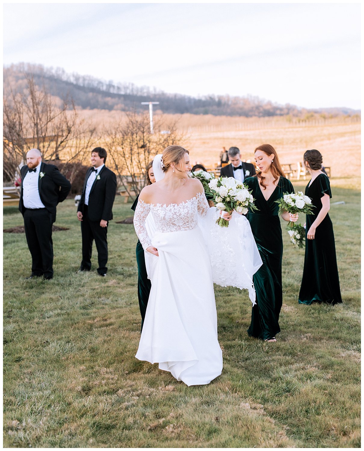 Bride and groom with wedding party at Early Mountain Vineyard in Charlottesville, Virginia