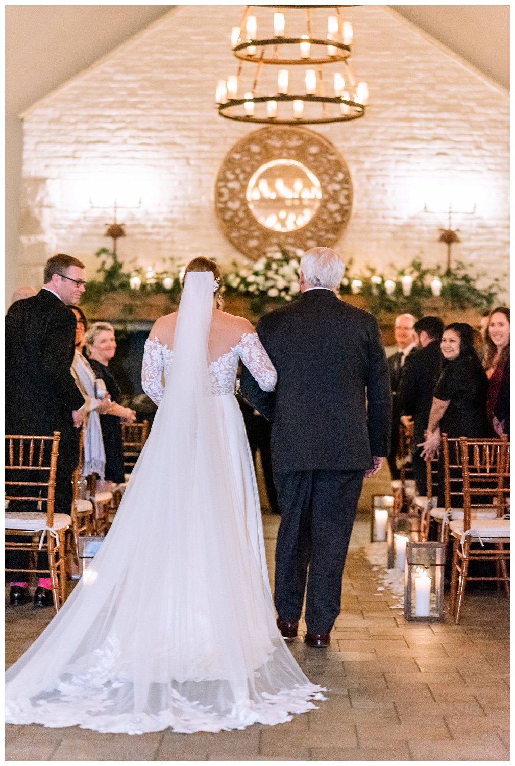 Father escorting bride down the aisle at Early Mountain Vineyard in Charlottesville, Virginia