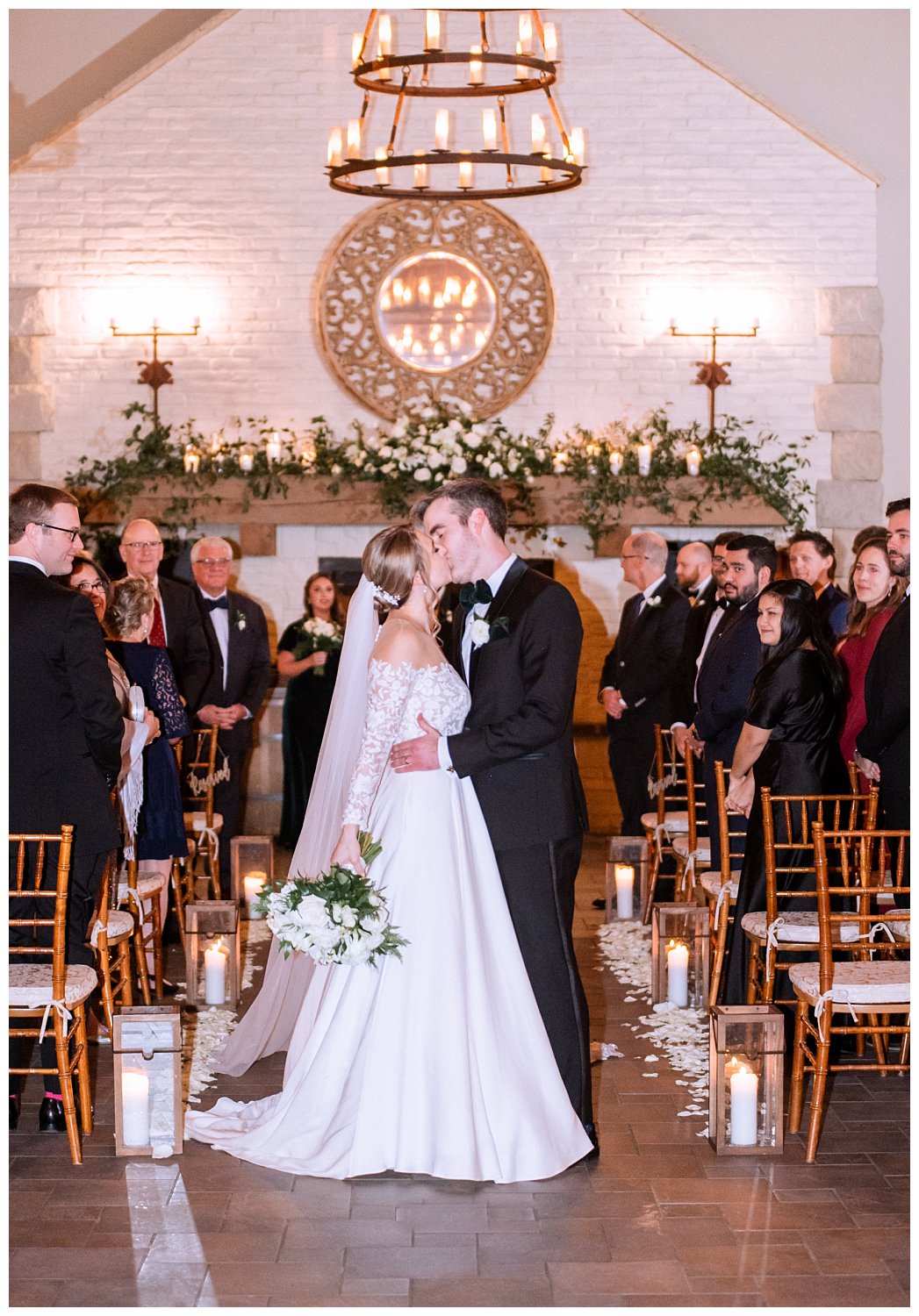 Indoor winter wedding ceremony at Early Mountain Vineyard in Charlottesville, Virginia