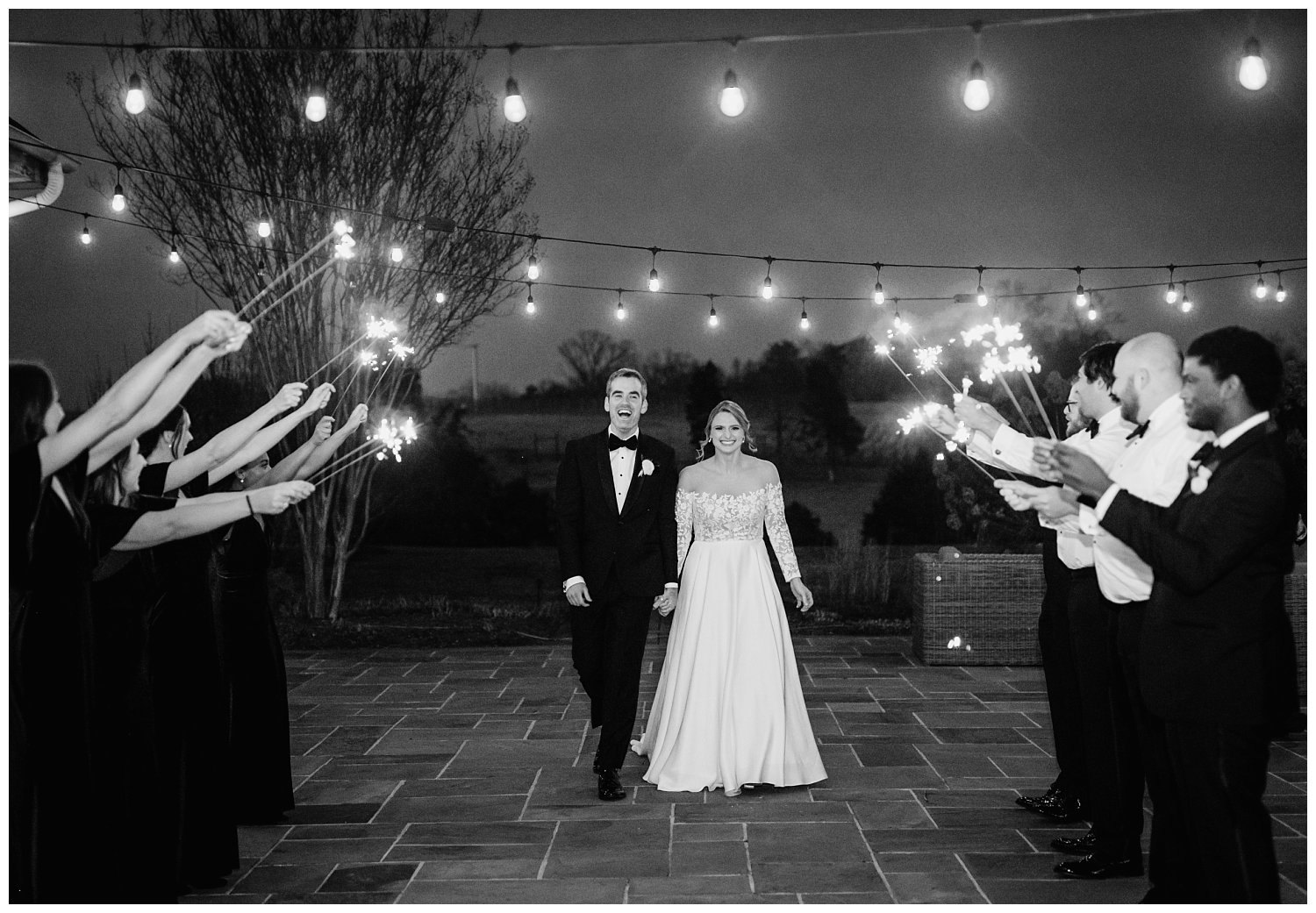 Sparkler grand exit at Early Mountain Vineyard wedding in Charlottesville, Virginia