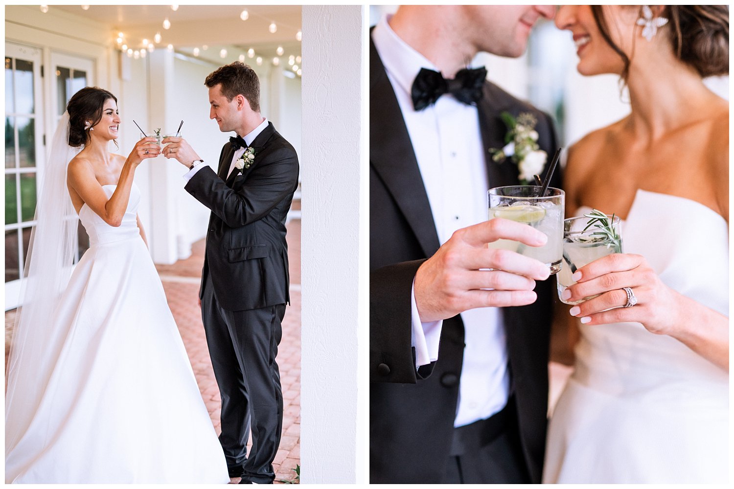 Newlyweds cheers with signature cocktails after the ceremony