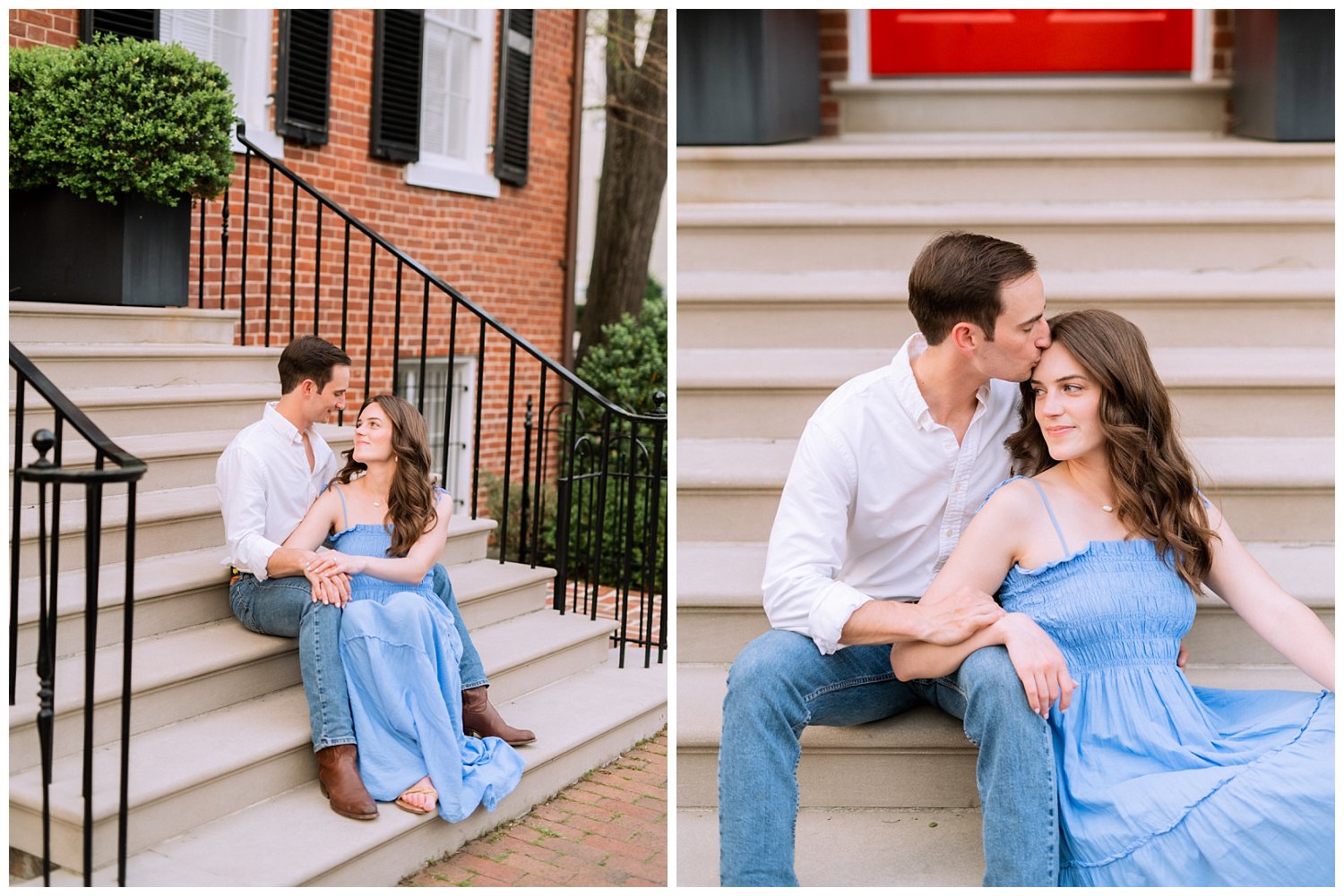 Intimate city engagement session in Georgetown, DC. Photographed by Southern Virginia photographer Heather Dodge.