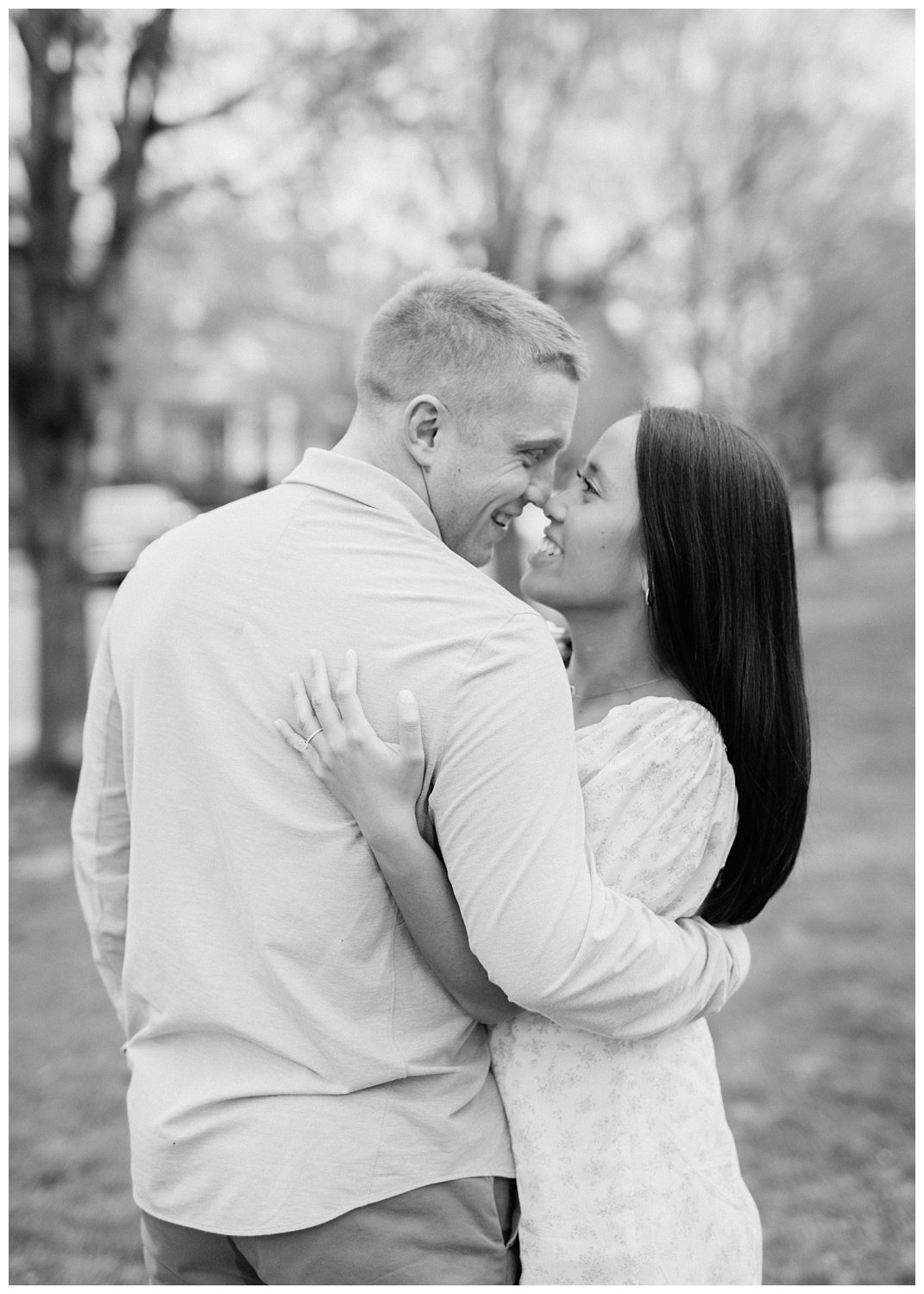 Engaged couple portraits at Monument Avenue in Richmond Virginia photographed by Heather Dodge Photography