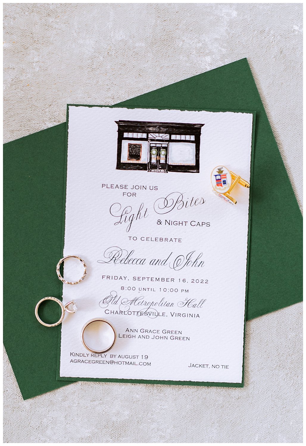 Green and White Fall wedding invitation suite 