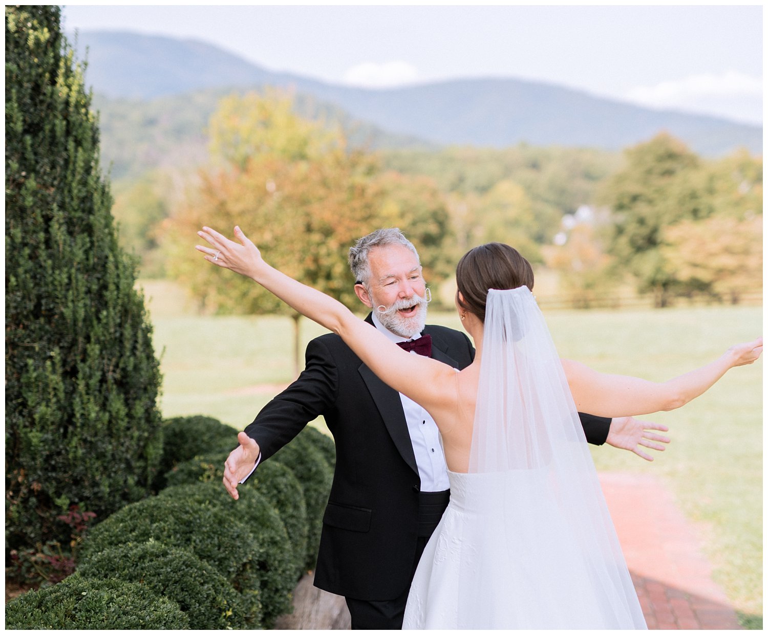 Bridal reveal with her dad at King Family Vineyard wedding